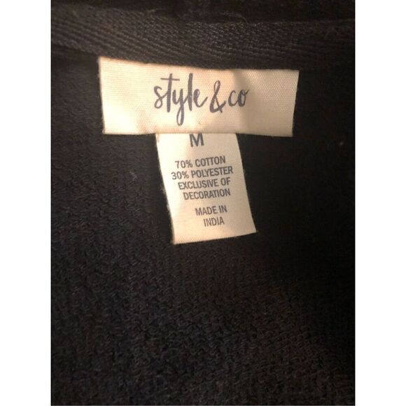 Style & Co. Black Open Front Embroidered Hooded Open Front French Terry Jacket s - Picture 12 of 12